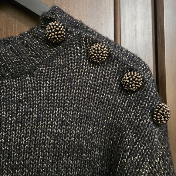 Democracy Sweaters - Democracy Metallic Knit Sweater Gold Embellished Deco Button Fancy Party NYE